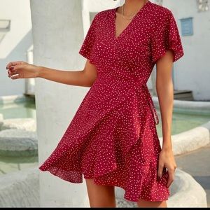 New Polka dot knot side wrap a line dress